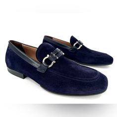 Salvatore Ferragamo -Condition: Brand New Item With Box. -All Of Our Items Are 100% Authentic. -Size: Men Us 6 - Eu 40 -Width: Eee (Extra Wide). -Color: Navy Blue. -Model: Salvatore Ferragamo Tucker. -Suede & Leather Upper. -Slip-On Style. -Suede Moc Toe. -Gancini Horse Bit Detail At Vamp. -Leather Lining. -Lightly Padded Footbed. -Leather Sole And Rubber Outsole -Made In Italy. -Retails For $845.00 -Item Ships Out Within 24 Hours. Blue Brogue-detailed Loafers For Galas, Elegant Blue Slip-on Moccasins, Luxury Dress Shoes With Suede Lining And Almond Toe, Luxury Leather Shoes With Suede Lining For Semi-formal Occasions, Luxury Slip-on Dress Shoes With Suede Lining, Luxury Suede Lined Loafers For Galas, Elegant Suede Loafers With Removable Insole, Designer Loafers With Suede Lining For Galas, Elegant Loafers With Suede Lining For Galas