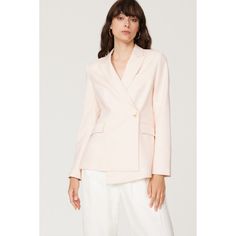 Pink linen (87% Polyester, 9% Linen, 4%Elastane). Blazer. Long sleeves. Collar. Front button closure. 29" from shoulder to hemline. Imported. Feminine Semi-formal Spring Blazer, Chic Linen Blazer With Double Button Closure, Chic Linen Blazer With Button Closure, Chic Linen Blazer With Hidden Button Closure, Summer Linen Blazer For Day Out, Elegant Double-breasted Linen Blazer, Spring Linen Blazer With Double Button Closure, Spring Linen Blazer For Daywear, Single-breasted Linen Blazer For Daywear