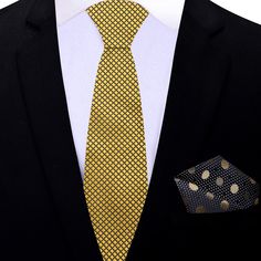 Gold Geometric Tie Step into the world of opulence and elegance with our silk luxury metallic gold necktie. This exquisite accessory is the epitome of sophistication, designed to captivate attention and make a lasting impression. With its striking geometric pattern and lustrous metallic gold hue, this necktie exudes confidence, making it a must-have for any dapper gentleman. Crafted from the finest silk, this necktie boasts a luxurious texture and a smooth, refined finish. Its regular width of 3 Luxury Ties For Office Suit Accessories, Luxury Gold Tie For Formal Occasions, Classic Gold Tie For Formal Occasions, Classic Gold Suit And Tie Accessories For Black Tie, Luxury Gold Tie For Black Tie Events, Classic Fitted Gold Ties, Elegant Gold Ties For Business, Gold Standard Tie For Business, Classic Gold Tie And Suit Accessories