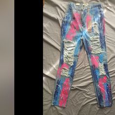 Paint Printed Embellished Stretch Skinny Fit Slim Denim Jeans Was Stored Away In Great Condition. Multiple Colors These Are Not Junior Size Had To Choose Junior. Amazon Jeans, Color Leggings, Slim Denim, Design Clothes, Paint Print, High Waisted Jeans, Aphrodite, Colored Jeans, Diy Fashion