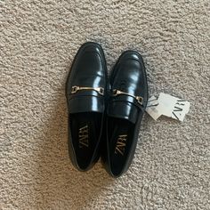 Zara Loafers Never Worn. Super Cute To Dress Up For Corporate Or Street Style Chic Formal Zara Loafers, Elegant Black Zara Loafers, Zara Black Formal Loafers, Zara Black Business Loafers, Elegant Zara Loafers For Business, Chic Zara Loafers For Office, Elegant Zara Loafers For Office, Elegant Business Loafers By Zara, Chic Zara Loafers With Flat Heel