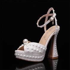 Category:Wedding Shoes,Pumps; Upper Materials:PU; Embellishment:Imitation Pearl; Season:Spring   Fall,Fall,Summer,Spring; Heel Type:Platform; Gender:Women's; Size Suggestion:standard size, select your usual size; Toe Shape:Peep Toe; Type:Wedding Sandals,Bridesmaid Shoes,Bridal Shoes; Style:Minimalism,Elegant,Classic; Heel Height(inch):>5; Outsole Materials:Rubber; Occasion:Party; Closure Type:Ankle Strap,Buckle; Pattern:Hollow-out; Listing Date:10/30/2023; Production mode:Self-produce; 2024 Tren Summer Banquet Heels, Summer Wedding Shoes Fitted, Fitted Summer Wedding Shoes, Glamorous Summer Wedding Shoes For Banquet, Fitted Wedding Shoes For Spring Banquet, Spring Wedding Shoes For Banquet, Summer Wedding Open Toe Shoes For Banquet, Open Toe Synthetic Wedding Shoes For Party, Synthetic Open Toe Wedding Shoes For Party