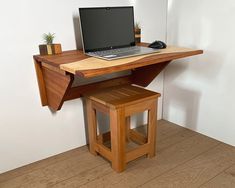 Multi Material Murphy Desk w/ Wave Pattern | Multifunctional Furniture Modern Standing Desk, Murphy Table, Murphy Desk, Shelf Ledge, Wall Mounted Folding Table, Space Saving Dining Table, Fold Down Desk, Wall Mounted Table, Wood Computer Desk