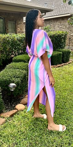 This item is available for local pick up from Magnolia, TX or select a shipping option and have it shipped directly to you. Spend over $99 and shipping is on me! Hit the pool or beach vacation wearing this bright and bold striped dress. It is so perfect for spring and summer! It features a lightweight breezy material and can be worn as a dress or cover up! Model is wearing a small. She is 5’8” tall. Playful Spring Sundress For Day Out, Striped V-neck Summer Sundress, Pink Flowy Maxi Dress For Beach Party, Multicolor Sundress For Summer Parties And Beach Season, Colorful Short Sleeve Dresses For Beach Season, Casual Multicolor Sundress For Beach Season, Colorful Spring Dresses For Beach Party, Multicolor Maxi Sundress For Beach Party, Pink Maxi Dress For Beach Season And Summer Parties