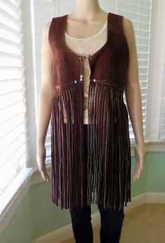 #LOVELY #DESIGN #TEXAS #BUCK #SKIN #BUFFALO #BROWN #REAL #LEATHER #WESTERN #BEAD #WAR #SHIRT Cowgirl Vest, Leather Fringe Vest, Suede Fringe Vest, Woodstock Festival, Denim Coat Women, Derby Dress, Long Leather Coat, Fringe Leather Jacket, Fringe Vest