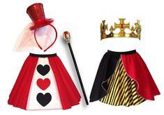 two dresses and a crown are on display