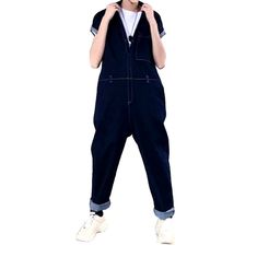 Welcome to the 2023 Spring-Summer Collection! Step up your street style with our one-of-a-kind navy denim overalls ââ‚?designed with dark wash. baggy fit. and button closure features to make a bold statement.Why Our Navy Denim Overalls Are a Must-Have Dark Wash for a Timeless Look: Make a statement with this shade of navy blue ââ‚?perfect for a night out or a day in the park. Baggy Fit for Comfort: Get the perfect fit with this relaxed silhouette ââ‚?designed to keep you comfortable all day long Blue Straight Leg Overalls For Streetwear, Summer Utility Style Straight Leg Jumpsuits And Rompers, Blue Straight Leg Denim Jumpsuit For Streetwear, Dark Wash Baggy Overalls, Trendy Dark Wash Relaxed Fit Jumpsuits And Rompers, Blue Denim Overalls For Streetwear, Dark Wash Utility Denim Jumpsuit, Utility Style Dark Wash Denim Jumpsuit, Dark Wash Cotton Overalls