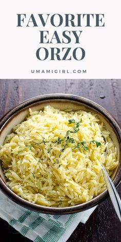 a bowl filled with rice on top of a wooden table