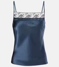 Aries silk camisole in blue - SIR | Mytheresa Silk Camisole With Built-in Bra, Silk Camisole With Built-in Bra And Spaghetti Straps, Silk Cami Top With Built-in Bra, Silk Camisole With Built-in Bra And Tank Straps, Silk Cami Tank Top With Built-in Bra, Fitted Silk Camisole With Built-in Bra, Summer Silk Tank Top With Built-in Bra, Silk Tank Top With Built-in Bra For Night Out, Elegant Cami Tank Top