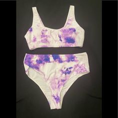 Cute Modern Purple And White Bikini. Purple Beachy Swimwear For Beach Party, Purple Summer Swimming Tankini, Purple Triangle Top Tankini For Vacation, Purple Summer Tankini For Pool, Purple Tankini For Summer, Summer Purple Tankini For Pool, Purple Tankini For Summer Pool, Purple Tankini For Pool In Summer, Summer Purple Tankini For Beach Season