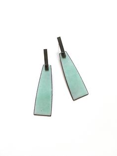 Enamel Earrings - Richly colored enamel has a shiny finish while oxidized sterling silver bars add an elegant detail.<br><br>Sterling silver posts and backs. Green Ceramic Earrings, Green Minimalist Pierced Earrings, Minimalist Green Pierced Earrings, Modern Enamel Earrings For Formal Occasions, Modern Formal Enamel Earrings, Modern Green Nickel-free Earrings, Modern Nickel-free Green Earrings, Green Modern Sterling Silver Earrings, Modern Green Sterling Silver Earrings