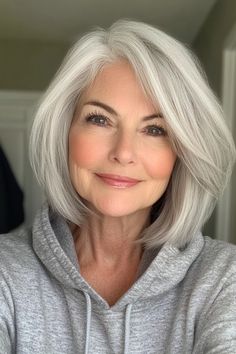 1. Softly Layered Silver Bob for Women Over 60 (Medium Length Hairstyles For Older Women) - Medium Length Hairstyles For Older Women Fall Hair Inspiration, Men Over 60, Silver Bob, Grey Hair Transformation, Hairstyles For Older Women, Gorgeous Gray Hair, Grey Hair Inspiration, Beautiful Gray Hair, Gray Hair Cuts