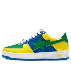 A BATHING APE Bape Sta 'Yellow Blue' 1I80-191-004-YG (SNKR) Bapesta Shoes, Bape Shoes, Bape Sta, Ape Bape, Limited Edition Sneakers, Streetwear Sneakers, Y2k Outfits, Bathing Ape, A Bathing Ape