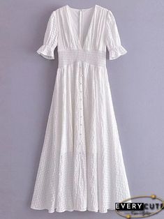 Robe longue en Organza élégante pour femmes, tenue de retour à l'école, taille élastique, col en V, manches bouffantes, ourlet fendu, robes de plage blanches, style Boho, été 2022 Summer Puff Sleeve Maxi Dress With Smocked Bodice, Casual Puff Sleeve Maxi Dress For Beach, Summer Puff Sleeve Solid Color Maxi Dress, Summer Puff Sleeve Maxi Dress In Solid Color, Summer Maxi Dress With Puff Sleeves In Solid Color, Summer Solid Color Maxi Dress With Puff Sleeves, Casual Beach Maxi Dress With Puff Sleeves, Summer Puff Sleeve Maxi Dress For Day Out, Feminine Puff Sleeve Maxi Dress For Vacation