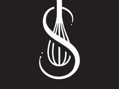 the letter s in white on a black background with an inverted shape and swirly lines