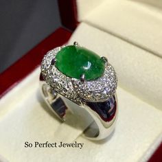 TOP NATURAL BURMESE JADE RING! RARE GREEN QUALITY. DARK GREEN COLOR, AMAZING SHADE OF GREEN, AND EVERLASTING, UNIQUE BURMESE JADE GLOW! WEALTHY!! FOR VIDEO: http://www.youtube.com/watch?v=XpbbgwhH50o IN CASE OF RETURN FOR US BUYERS. BUYERS MAY SEND THE ITEMS BACK TO OUR US-BASED OFFICE IN SALT LAKE CITY, UTAH CUSTOMARY, HANDCRAFTED 18K SOLID WHITE GOLD RING! ONE OF A KIND ITEM! WHAT YOU SEE IN THE PICTURES IS WHAT YOU WILL GET! SUGGESTED RETAIL VALUE: $14,500 JADE Weight: 4.53 cts. Dimensions: 1 Luxury White Gold Oval Cabochon Emerald Ring, Formal White Gold Emerald Ring With Oval Cabochon, Luxury Tsavorite Emerald Ring, Burmese Jade, Golden South Sea Pearls, Etsy Gold Ring, Salt Lake City Utah, Jade Ring, Natural Jade