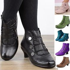 Category:Boots; Upper Materials:Faux Leather; Season:Fall,Winter; Heel Type:Block Heel; Gender:Women's; Toe Shape:Round Toe; Type:Booties Ankle Boots; Style:Vintage,Fashion,Elegant,Minimalism; Heel Height(inch):1-2; Outsole Materials:Rubber; Occasion:Daily; Closure Type:Buckle; Pattern:Solid Color; Listing Date:09/01/2023; Production mode:External procurement; 2024 Trends:Plus Size,Heel Boots,Booties Ankle Boots,Button Boots; Foot Length:null; Foot Width:null; Size chart date source:Provided by Supplier.; Heel Height(inch):1.77 Plus Size Booties, Fancy Boots, Ankle Boots Winter, Boots Party, Boots Plus Size, Cheap Ankle Boots, Party Outdoor, Booties Ankle Boots, Winter Ankle Boots