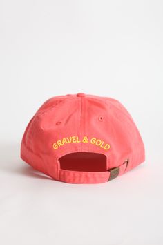 100% Cotton Baseball Cap, made in China One size Embroidered in San Francisco. Original design by Gravel & Gold Pink Embroidered Logo Baseball Cap, Pink Embroidered Snapback Baseball Cap, Pink Six-panel Cotton Baseball Cap, Summer Baseball Cap With Embroidered Logo, Summer Baseball Cap With Embroidered Logo And Flat Bill, Snapback Cap With Embroidered Logo, Pink Six-panel Cotton Hat, Pink Dad Hat With Embroidered Logo, Pink Dad Hat With Embroidered Logo, One Size