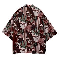 Our Tropical Kimono Shirt, a perfect blend of exotic flair and comfortable style. Embrace the vibrant energy of the tropics with this beautifully designed shirt that is sure to make a statement wherever you go. Crafted with care, our Tropical Kimono Shirt features lightweight and breathable fabric, making it ideal for warm weather and beach destinations. Its loose and flowing silhouette offers both comfort and versatility, allowing you to effortlessly transition from lounging poolside to explori Summer Hawaiian Shirt Long Sleeve Printed, Summer Long Sleeve Printed Hawaiian Shirt, Patterned Tops With Plant Print For Vacation, Casual Patterned Top With Plant Print, Oversized Floral Print Summer Tops, Oversized Floral Print Tops For Summer, Hawaiian Printed Relaxed Fit Shirt, Multicolor Floral Print Top With Kimono Sleeves, Multicolor Graphic Print Beachwear Top