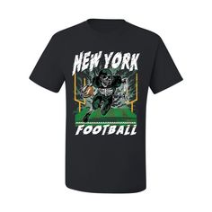 New York NYJ American Football Flaming Skeleton | Trendy Streetwear Fantasy Fan Sports Men's T-Shirt   Pick a sport, any sport we've got you covered. From Football and Baseball to Table tennis and Horseback Riding whatever your passion we have a cool design for you to wear while to showing off your skills   * TOP QUALITY: Our shirts are made with a soft, pre-shrunk 50/50 cotton/polyester blend, ensuring maximum comfort and durability. We also use the newest, high-tech printing techniques available, guaranteeing the finest print on the market.   * EASY CARE: Care for your t-shirts with ease, simply machine wash inside-out, cold with like colors. No complicated care instructions needed!    * SIZES AVAILABLE: Our t-shirts are designed to fit just about everyone, (S-5X) and our unique size cha Football Season Sportswear T-shirt With Sublimation Print, Sportswear T-shirt With Team Name For Football Season, Sportswear T-shirt With Sublimation Print For Football Season, Moisture-wicking Athletic Fit T-shirt For Sports, Football Season Sportswear T-shirt With Letter Print, Sportswear Crew Neck T-shirt For Football Season, Athletic Fit T-shirt For Sports, Pre-shrunk, Moisture-wicking Sports Fan T-shirt For Streetwear, Athletic Fit T-shirt With Letter Print For Sports Events