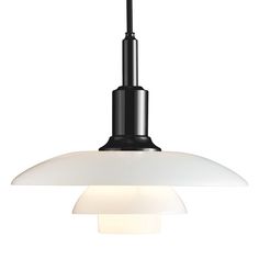 a black and white light hanging from a ceiling