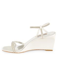 These Unity Sandals From Badgley Mischka Feature Embellishments Over The Textile Upper And Are Constructed With A Wedge Heel And An Open Toe. Open Toe Touchstraps Textile Upper Lining: Leatherundefined Beach Wedding Bride, Bride Heels, Wedding Wedges, Sandals On Sale, Herve Leger, Mens Fall, Sandals For Sale, Womens Shoes Wedges, Badgley Mischka