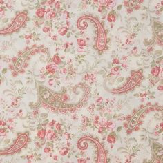 an old fashioned wallpaper with pink flowers and paisley designs on it's white background