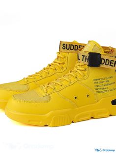 OrcaJump - Mens Skate Shoes, Casual Boots, Athletic Basketball Shoes, Fitness & Cross Training Shoes, Faux Leather Flying Mid-Calf Boots Round Toe High-top Sneakers For Outdoor Activities, Casual Yellow High-top Boots, Outdoor Wear-resistant High-top Sneakers With Round Toe, Wear-resistant High-top Sneakers For Outdoor, High-top Yellow Boots For Outdoor Activities, Yellow High-top Boots For Outdoor Activities, Yellow Boots For Streetwear, Yellow Lace-up Boots For Streetwear, Yellow High-top Boots For Streetwear