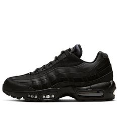 Nike takes the iconic Air Max 95 and gives it a sleek, all-black makeover with the Air Max 95 Essential 'Triple Black' sneaker. The retro runner is constructed with a combination of leather, synthetic, and suede with reflective paneling for a premium look. The foam midsole is equipped with Nike's signature Max Air units for a cushioned ride, while flex grooves provide natural flexibility. Whether you're running errands or hitting the gym, the Nike Air Max 95 Essential 'Triple Black' sneaker will have you looking and feeling your best. (SNKR/Men's/Low Top/Air Cushion/Shock-absorbing) Nike Leather Running Shoes For Streetwear, Nike Leather Running Shoes With Air Max Cushioning, Nike Air Max With Boost Midsole In Leather, Nike Air Max With Boost Midsole And Leather Material, Leather Sneakers With Air Max Cushioning For Streetwear, Carbon Color Low-top Leather Sneakers, Nike Air Max Modern Streetwear Shoes, Black Leather Nike Air Max Low-top Sneakers, Black Leather Low-top Nike Air Max