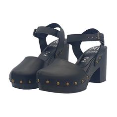 Clogs made in italy with Black base Upper in black leather Entirely made by specialized Italian personnel Handcrafted using the best materials Heel height 9 cm with 3 cm platform Adjustable ankle strap Comfortable and elegant. Clog Heels, Leather Clogs, Gladiator Sandals, Women's Sandals, Ankle Strap, Clogs, Brown Leather, Womens Sandals, Sandals Heels