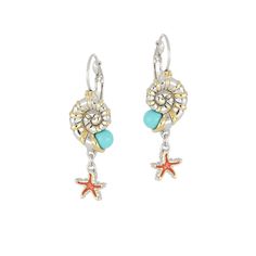 Free shipping on all orders over $150. Made with rhodium and gold. Guaranteed for life. Caraíba Collection Nautilus & Starfish French Wire Earrings by John Medeiros Jewelry Collections. Let the ocean vibe of the Caribbean shine through your style. Caraíba highlights nautilus, starfish and seashell elements. 1-3/4"L x 1/2"W Ocean Jewelry, Ocean Vibes, French Wire, Wire Earrings, Nautilus, The Caribbean, Starfish, Pearl White, For Life