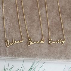 "100% real. It's not plated 14K Solid Gold Name necklace will be handmade with your desired, Here is a dainty, delicate and simple, yet classy minimalist Name  Necklace. This is 14k Solid  Yellow Gold. (this necklace is 100% real. It's not plated ) Perfect for everyday use.  A beautiful customized gift for yourself or someone you care for. \"What's in a name?\"    Spell out a name and let us create a beautiful gift that sparks joy! * Available Gold Color: 14K Yellow Gold, and 14 White Gold  if y Luxury Minimalist Nameplate Jewelry, Customized Minimalist Name Necklace, Dainty Customized Name Necklace For Everyday Wear, Dainty Customized Name Necklace For Everyday, Minimalist Customized Nameplate Charm Necklace, Everyday Minimalist Customized Charm Necklaces, Simple Personalized Name Necklaces, Customizable Minimalist Name Necklace As Gift For Her, Elegant Customizable Charm Necklaces For Everyday