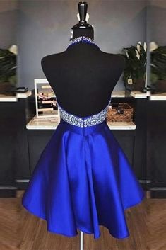 Elegant a-line short royal blue homecoming dress features halter and sequins on the bodice. ♡ Fabric: Satin, Sequins ♡ Shown Color: Royal Blue ♡ Time: Processing Time + Shipping Time Processing Time: 12-15 days; Shipping Time: 3-5 days. ♡ If you need this product urgently, or have any questions,please contact our customer service through our live chat or email: contact@modcody.com ♡ Our dresses run true to size. ♡ Besides stand size 2-16, we still offer free custom size, which requires next size Satin Prom Dress Short, Royal Blue Satin Dress, Royal Blue Homecoming, Royal Blue Homecoming Dress, Royal Blue Homecoming Dresses, Blue Homecoming Dress, Black Prom Dress Short, Blue Satin Dress, Satin Prom Dresses