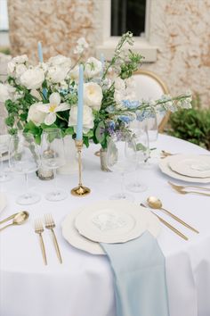 Dusty blue calligraphy place cards, French blue wedding, dusty blue wedding, wax seal, white ink calligraphy, floral pattern, fine art wedding inspiration, calligraphy place cards French Blue Wedding Table Setting, Wedding Dusty Blue, Blue Calligraphy, French Blue Wedding, Calligraphy Place Cards, Floral Envelope Liner, Wedding Wax Seal, Ink Calligraphy