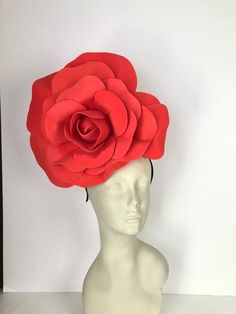 Large Rose Fascinators kentucky Derby Red Headpiece | Etsy Kentucky Derby Hats Diy, Red Headpiece, Wedding Tea Party, Red Fascinator, Flower Costume, Rose Hat, Derby Fascinator, Gold Headpiece, Wedding Tea