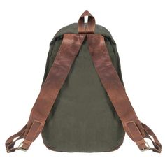 Canvas Backpack (green) Casual Canvas Leather-trimmed Backpack, Everyday Leather-handled Coated Canvas Backpack, Green Leather Backpack With Detachable Strap For On-the-go, Elegant Backpacks, Rugged Leather-backed Backpack For Adventure, Brown Leather-backed Adventure Backpack, Leather Backpacks, Canvas Backpack, Classic Backpack