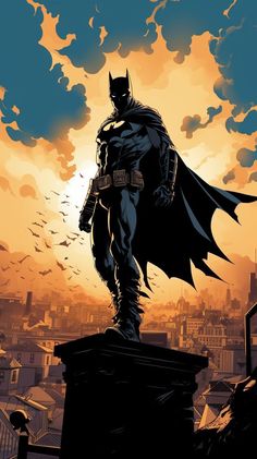 a batman standing on top of a building