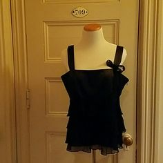 Never Worn, Has Side Zipper, Front Bow Is Removable, Very Flattering Formal Black Sleeveless Tank Top, Elegant Black Tank Top With Ruffles, Elegant Black Ruffled Tank Top, Black Ruffle, Side Zipper, Sleeveless Top, Womens Tops, Zipper, Women Shopping