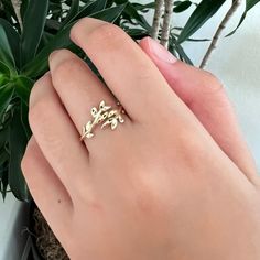 14k Solid Gold Iconic Leaf Ring. Real Gold Floral Ring For Her. Vine Leaf Floral Wedding Band. 💙 Our jewelry is handcrafted with love and great care at San Francisco Bay! All of our items are 14k stamped for authenticity. 💙 You will receive them exactly as pictured. We don't use any filters, all photos are authentic and unedited.  💙 Figure width: 11.00 mm. The ring material is 14k Solid gold, should not be confused with gold plating or filling. It won't tarnish or fade over time. 💙 We're off Gold Open Ring For Promise, Gold Fine Jewelry Promise Ring, Recycled Yellow Gold Rings For Wedding, Gold Diamond Promise Ring With Recycled Gold, Wedding Rings In Recycled Yellow Gold, Gold Diamond Promise Ring In Recycled Gold, Gold Open Promise Ring, Recycled Yellow Gold Wedding Rings, Adjustable Yellow Gold Wedding Jewelry