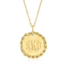 Italian 14kt Yellow Gold Personalized Roped- Circle Pendant Necklace | Ross-Simons Sentimental Jewellery, Sterling Silver Bead Bracelet, Engraved Pendant, Detailed Necklace, Gold Medallion, Silver Bead Bracelet, Gold Signet Ring, Circle Pendant Necklace, Gold Circle