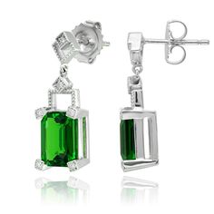 Discover the exquisite beauty of these natural tsavorite earrings, set in refined 18K white gold. Each earring features two vibrant tsavorites totaling 5.23 carats, complemented by sparkling diamonds for a touch of brilliance.  Earring Highlights: Total Carat Weight: 5.23 carats of vivid green tsavorites, offering a striking and luxurious appearance. Shape: Round, providing a classic and elegant look. Dimensions: 8.5 x 6 mm, perfectly sized to showcase the tsavorites' vibrant color. Color: Vivid green, known for its intense and eye-catching hue. Clarity: Very eye clean, ensuring a clear and radiant appearance. Cut: Brilliant, designed to enhance the tsavorites’ natural sparkle.  Diamonds: Total Weight: 0.08 carats of sparkling diamonds. Shape: Round, adding extra shine and elegance. Color: Elegant Green Polished Earrings, Elegant Green Earrings With Polished Finish, Formal Tsavorite Earrings Fine Jewelry, Emerald Cut Green Sterling Silver Earrings, Green Diamond Drop Earrings With Prong Setting, Classic Green Diamond Drop Earrings, Green Sterling Silver Diamond Earrings With Prong Setting, Tsavorite Earrings For Anniversary In Fine Jewelry Style, Green Diamond Earrings For Formal Occasions