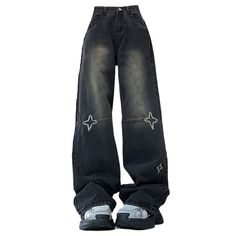 grunge star black jeans boogzel clothing Fall Thrifting, Jeans With Star, Harajuku 90s, Korean Y2k, Cowboy Pants, 2000s Clothes, Black Jeans Women, Star Black, Jeans Y2k