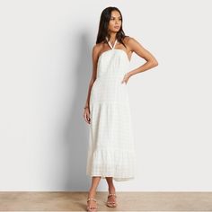 Breeze Through The Season In This Fresh White Maxi Dress. With A Halter Neckline And Airy Cotton Fabric, Consider It Your New Go-To For Vacation And Beyond. Material: 100% Polyester Dry Clean Only Accessories Not Included Brand New With Tags! ~14.5in Across Waist White Midi Halter Dress For Beach, White Midi-length Halter Dress For Beach, White Midi Length Halter Dress For Beach, White Summer Halter Midi Dress, White Midi Length Summer Halter Dress, White Midi Halter Dress For Day Out, White Midi Length Halter Dress For Day Out, Italy Fits, White Maxi Dress