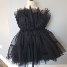 Black Tulle Boutique Dress Size Large New With Tags Black Sleeveless Tulle Dress, Black Mesh Dress For Prom, Black Tulle Dress For Party, Black Sheer Dress For Prom, Black Mini Mesh Dress For Party, Tulle Mini Dress For Night Out, Black Tulle Mini Dress For Night Out, Elegant Black Ruffled Tutu Dress, Black Tulle Mini Dress With Ruffles