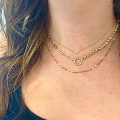 Loving this new way to layer your neck party! Half paper clip half rolo chain with a connecter in the middle to hold your special pieces close to your heart! 14k Gold Filled Paperclip Chain Jewelry For Layering, Yellow Gold Chain Necklace With Rectangular Links For Layering, 14k Gold Filled Paperclip Necklace With Adjustable Chain, 14k Gold-filled Necklace With Adjustable Paperclip Chain, Modern Gold Necklace With Rolo Chain, Modern Paperclip Chain Necklace For Layering, Everyday Lariat Paperclip Chain Necklace, Rectangular Link Gold Chain Necklace For Layering, Gold Chain Necklace With Rectangular Links For Layering