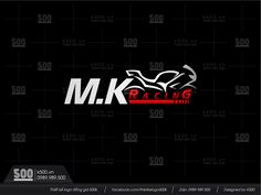 the logo for m k racing is shown in red and white on a black background