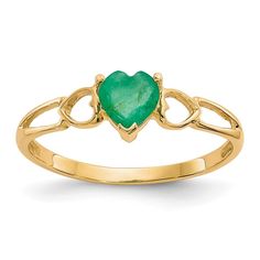 Million Charms 14k Yellow Gold Green Emerald Birthstone Ring, Size 7 Metal Weight: 1.07 Grams. Rings Jewelry, Birthstone Rings, May Birthstone Rings; Rings Jewelry, Gemstone Rings Polished, 14k Yellow Gold, Genuine, Emerald Fine Jewelry - Purity: 14k, Stone Type 1: Emerald, Stone Color 1: Green, Stone Qty 1: 1, Band Width: 2 To 5 Mm (Tapered), Setting 1: 3 Prong, Stone Weight 1: 0.43 Ct, Size (Minimum): 5, Size (Maximum): 9, Material: Primary: Gold, Sizeable: Yes, Stone Shape 1: Heart, Stone Siz 14k Gold Heart Cut Gemstone Jewelry, Heart-cut Emerald Ring For Formal Occasions, Heart Cut Emerald Ring For Formal Occasions, Yellow Gold Heart Cut Jewelry For May Birthstone, 14k Gold Heart Cut Jewelry With Center Stone, Heart Cut Emerald Jewelry In Yellow Gold, 14k Gold Heart Cut Jewelry For May Birthstone, Yellow Gold Heart Ring With Accent Stones, Elegant Heart Ring With May Birthstone Gemstone