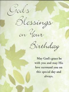 a greeting card with leaves and the words, god's blessing on your birthday