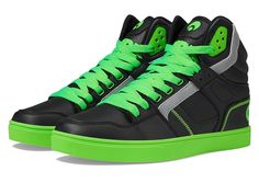 Osiris Clone - Men's Skate Shoes : Black/Black/Green : Step into a true original with the classic skate style and high-top profile of the Osiris Clone skateboard shoes! Skateboard shoes in a high-top round-toe silhouette. Uppers of synthetic leather or fabric materials. Reinforced high-abrasion areas for durable wear. Lightweight padded tongue and collar for superior support. Lightly cushioned footbed for all-day comfort. Abrasion-resistant VLKN cupsole construction for durable performance. Imported. Measurements: Weight: 1 lb 2 oz Shaft: 6 in Product measurements were taken using size 12, width D - Medium. Please note that measurements may vary by size. Hip Hop Style Lace-up Skate Shoes With Vulcanized Sole, Hip Hop Skate Shoes With Round Toe, Hip Hop Style Skate Shoes With Round Toe, Green High-top Skate Shoes With Gum Sole, Green Vulcanized Sole Skate Shoes, Black Round Toe Skate Shoes In Hip Hop Style, High-top Skate Shoes With Gum Sole For Streetwear, Green Mid-top Skate Shoes For Streetwear, Urban Green High-top Sneakers With Vulcanized Sole