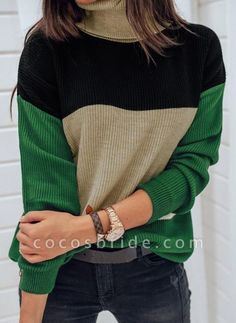 USD $29 - #SweatShirtCardigan #KnitSweater #OversizedSweaters #SweaterDressesForWomen #BlackSweater #BlackTurtleneckMens #SweaterForGirls #CroppedCardigan #LongCardiganSweater #SweaterVestWomen #CardiganForWomen #VNeckSweater #CrewNeckSweater #LeopardCardigans #FairIsleSweater #sweaters Patchwork Sweater, Patchwork Top, Long Sleeve Jumper, Warm Sweaters, Winter Sweaters, Knitwear Women, High Neckline, Long Sweaters, High Collar